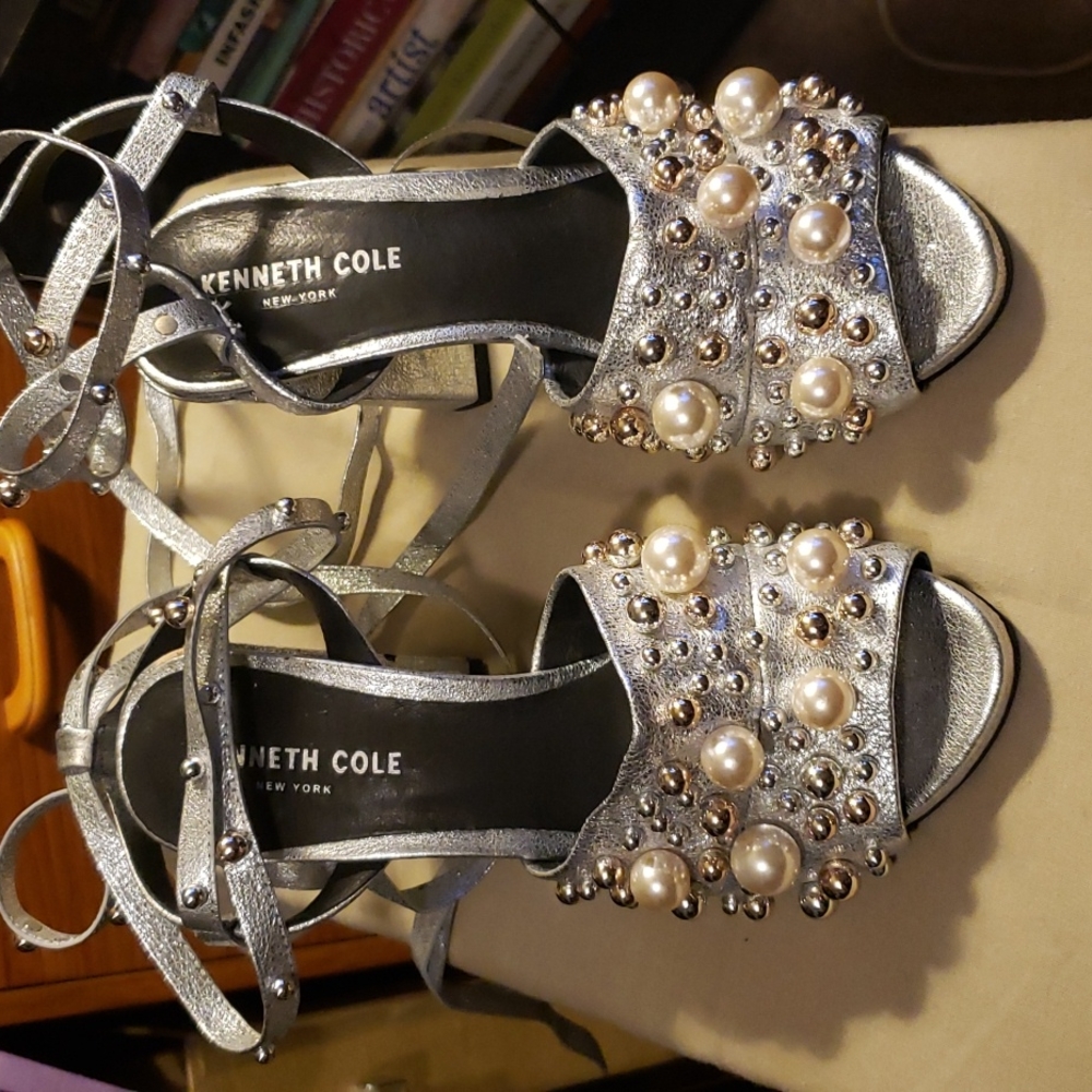 Kenneth Cole Silver Embellished Tie Up Platforms